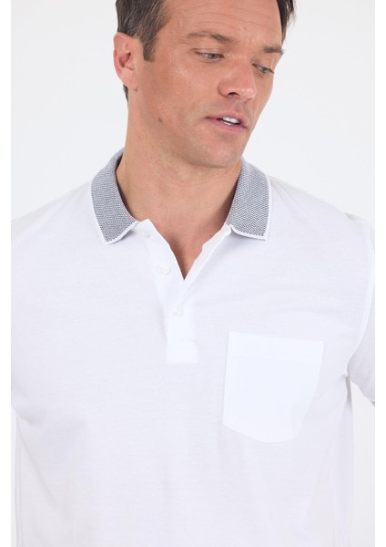 Beyaz Polo Yaka Kısa Kol Cepli Comfort Fit :%100 Pamuk Tişört 1011250181 fırsatları