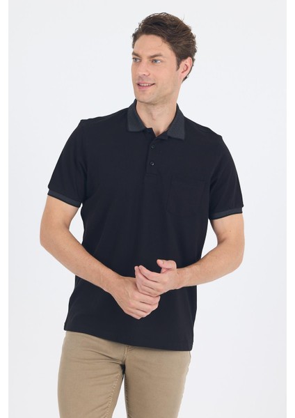 Siyah Polo Yaka Kısa Kol Cepli Comfort Fit :%100 Pamuk Tişört 1011250181 modelleri