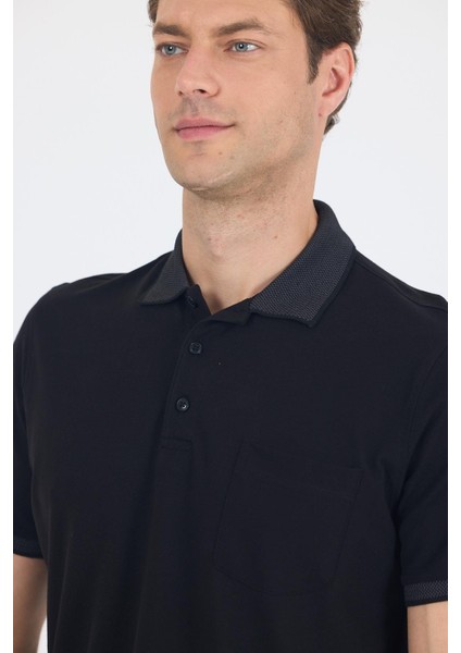 Siyah Polo Yaka Kısa Kol Cepli Comfort Fit :%100 Pamuk Tişört 1011250181 fırsatları