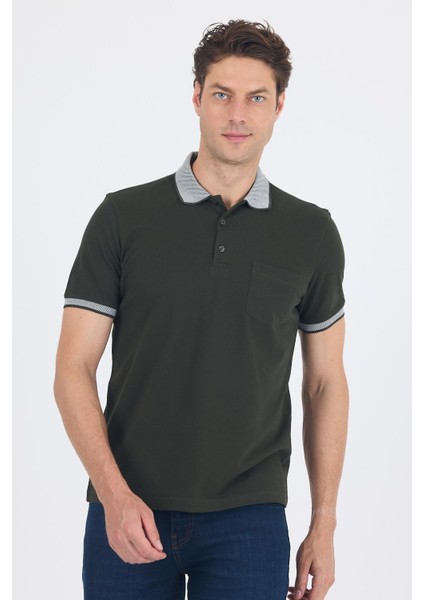 Koyu Haki Polo Yaka Kısa Kol Cepli Comfort Fit :%100 Pamuk Tişört 1011250181