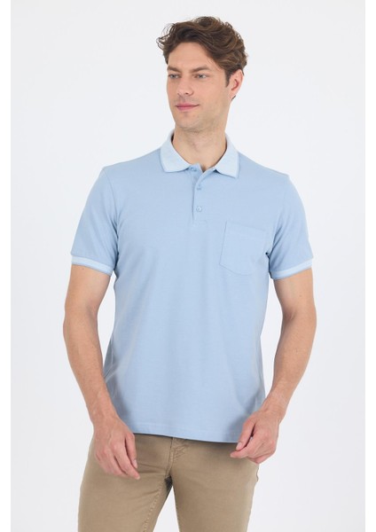 Buz Mavi Polo Yaka Kısa Kol Cepli Comfort Fit :%100 Pamuk Tişört 1011250181