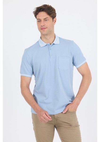 Buz Mavi Polo Yaka Kısa Kol Cepli Comfort Fit :%100 Pamuk Tişört 1011250181 modelleri