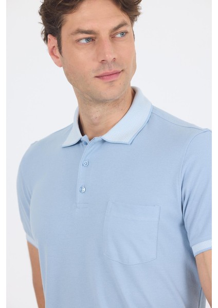 Buz Mavi Polo Yaka Kısa Kol Cepli Comfort Fit :%100 Pamuk Tişört 1011250181 fırsatları