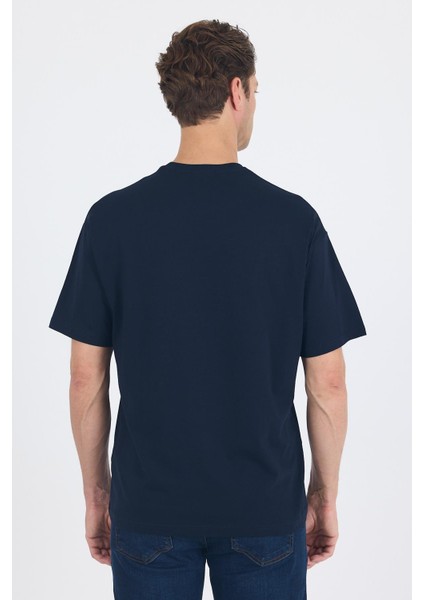 Koyu Lacivert Kısa Kol Bisiklet Yaka Kapaklı Cep Pamuk Casual Oversize Tişört 1011250131 indirimleri