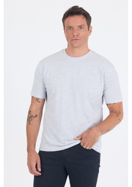 Gri Kısa Kol Düz Suprem Bisiklet Yaka Slim Fit Tişört 1011250190