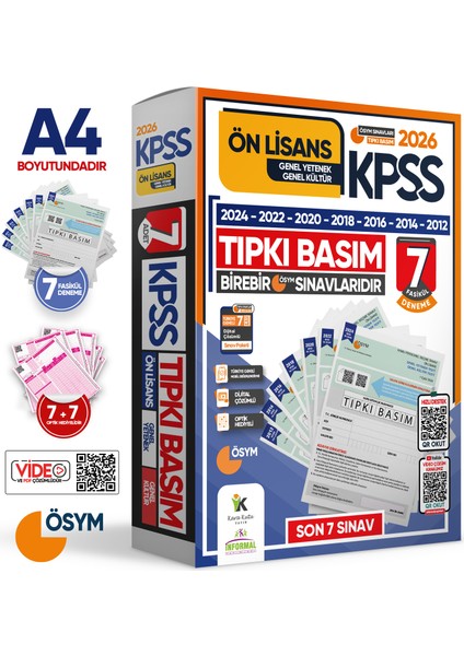2026 KPSS Ön Lisans ÖSYM Çıkmış Soru Tıpkı Basım 7'li Deneme Paketi Türkiye Geneli Dijital Çözümlü