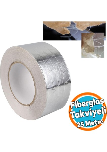 Fiberglas Lif Takviyeli Yapışkanlı Alüminyum Folyo Bant 72 mm x 25 Metre Yanmaz Soba Borusu Bandı