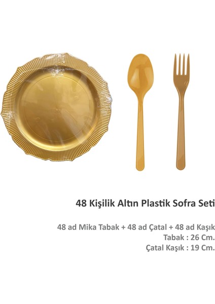 26 Cm. Altın Sorfa Sunum Seti - Sert Mika Plastik - 48 Kişilik Tabak Çatal Kaşık Takımı fiyatları