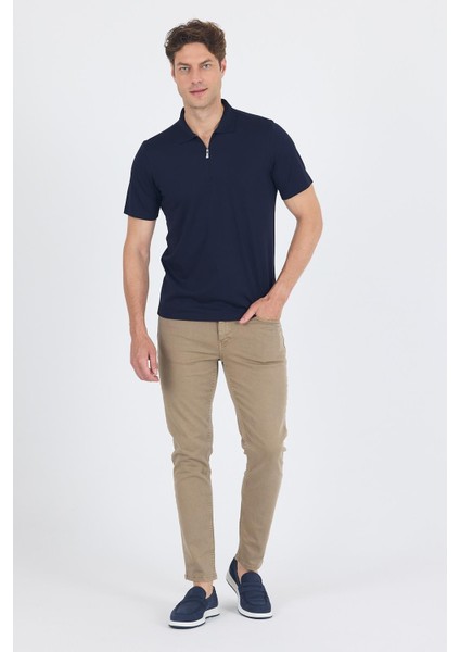 Koyu Lacivert Kısa Kol Düz Suprem Polo Yaka Cepsiz Esnek Casual Slim Fit Tişört 1011250161_200 fiyatları