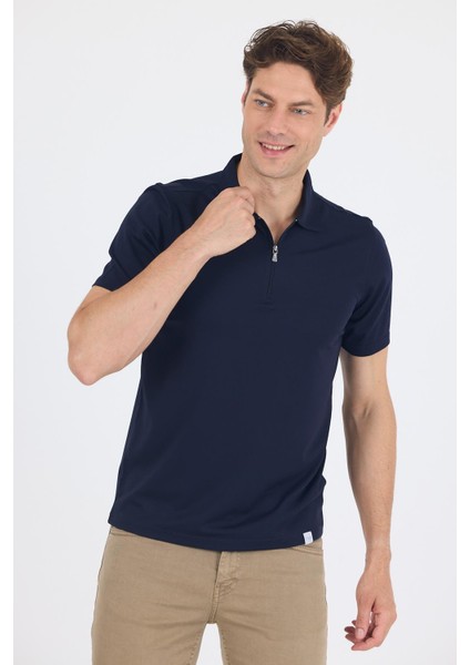Koyu Lacivert Kısa Kol Düz Suprem Polo Yaka Cepsiz Esnek Casual Slim Fit Tişört 1011250161_200 modelleri