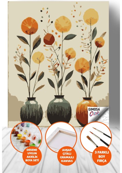 Color Bohem 3 Saksı Sayılarla Boyama Seti - Yetişkin Boyama, 40X50 Tuval Seti, Kendin Yap Hobi Seti