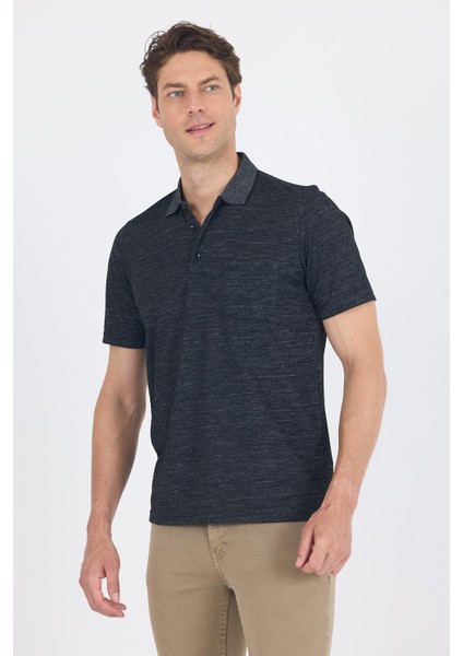 Siyah Kısa Kol Polo Yaka Cepli Classic Standart Beden Tişört 1011250172