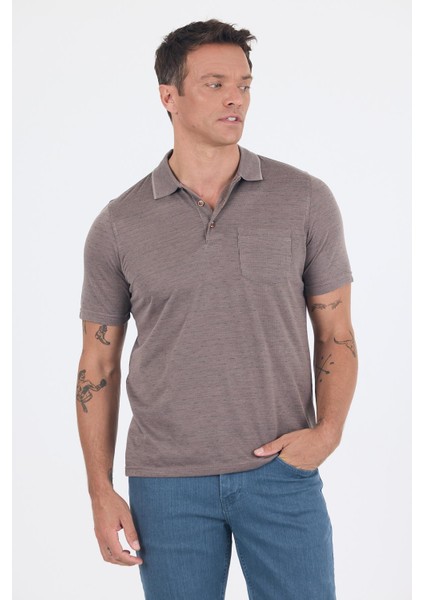 Koyu Kahverengi Kısa Kol Polo Yaka Cepli Classic Standart Beden Tişört 1011250172