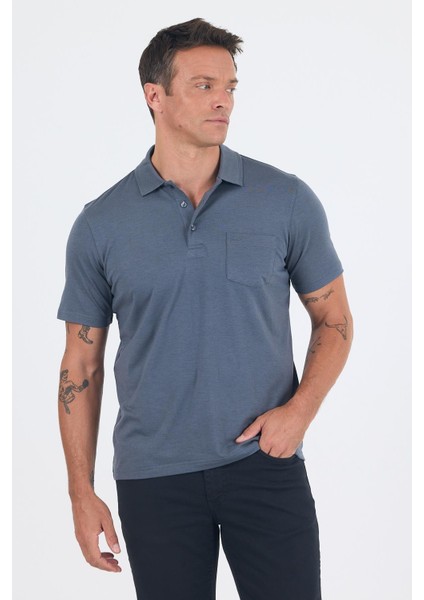 Füme Kısa Kol Polo Yaka Cepli Classic Standart Beden Tişört 1011250173