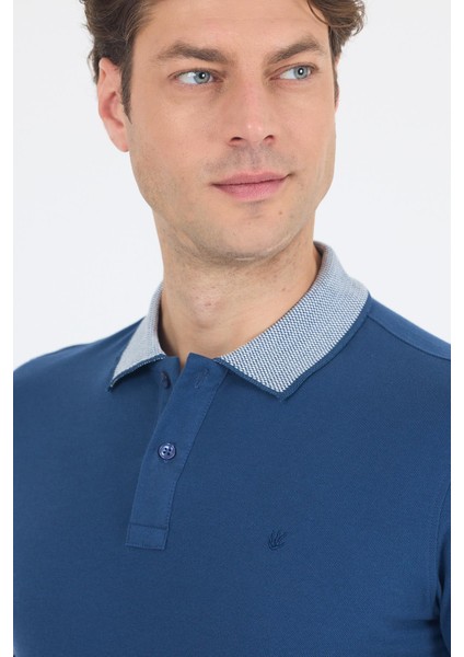 Indigo Mavi Polo Yaka Kısa Kol Cepsiz Slim Fit :%100 Pamuk Tişört 1011250182