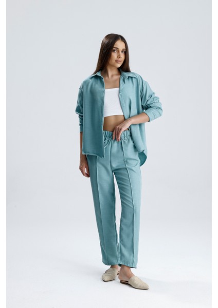 Kadın Oversize Alt Üst Takım – Gömlek ve Lastikli Pantolon Ikili Set fiyatları