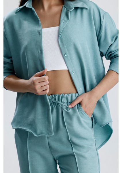 Kadın Oversize Alt Üst Takım – Gömlek ve Lastikli Pantolon Ikili Set indirimleri