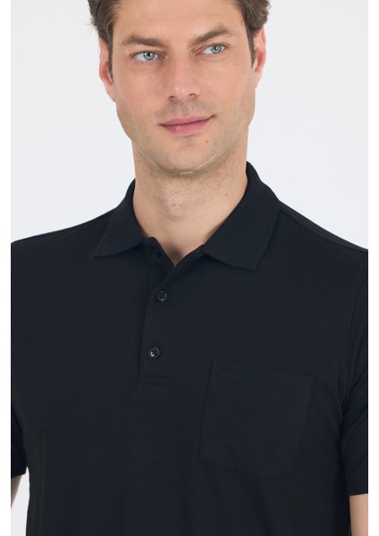 Siyah Kısa Kol Polo Yaka Cepli Classic Standart Beden Tişört 1011250173 fırsatları