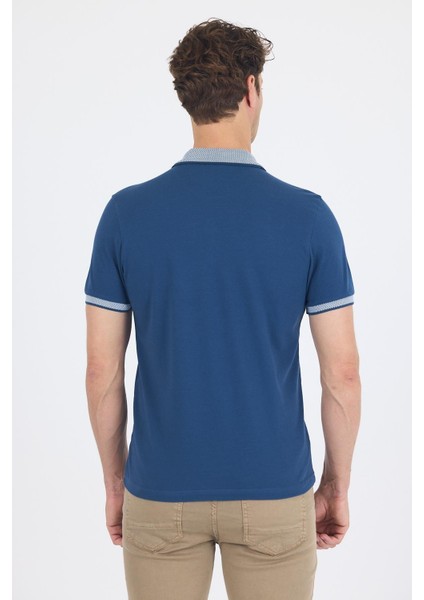 Indigo Mavi Polo Yaka Kısa Kol Cepsiz Slim Fit :%100 Pamuk Tişört 1011250182 indirimleri