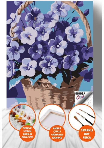Color Menekşe Sepeti Sayılarla Boyama Seti - Yetişkin Boyama, 40X50 Tuval Seti, Kendin Yap Hobi Seti