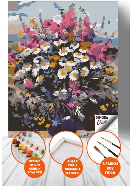 Color Kır Çiçekleri Aranjmanı Sayılarla Boyama Seti - Yetişkin Boyama, 40X50, Kendin Yap Hobi Seti
