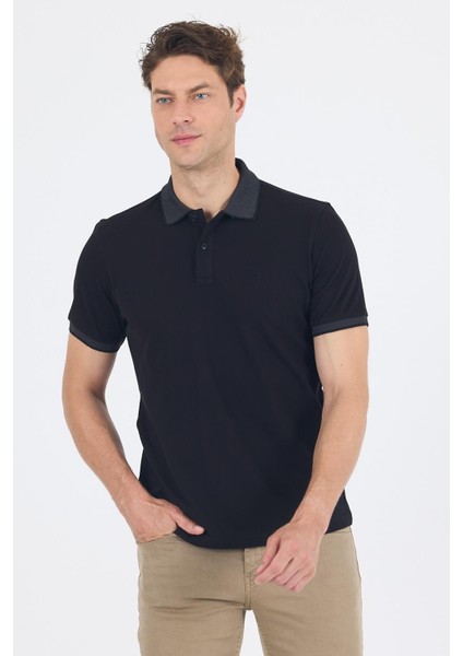 Siyah Polo Yaka Kısa Kol Cepsiz Slim Fit :%100 Pamuk Tişört 1011250182 modelleri