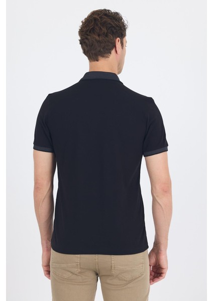 Siyah Polo Yaka Kısa Kol Cepsiz Slim Fit :%100 Pamuk Tişört 1011250182 indirimleri