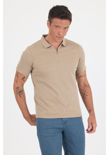 Kahverengi Kısa Kol Düz Suprem Polo Yaka Cepsiz Pamuklu Casual Slim Fit Tişört 1011250164_402