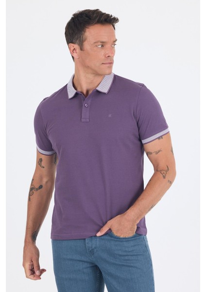 Mor Polo Yaka Kısa Kol Cepsiz Slim Fit :%100 Pamuk Tişört 1011250182
