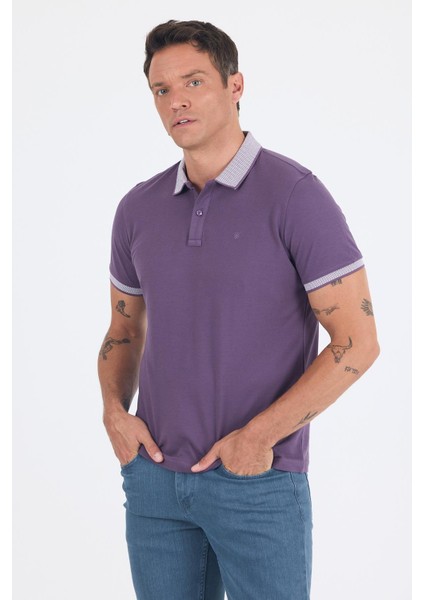 Mor Polo Yaka Kısa Kol Cepsiz Slim Fit :%100 Pamuk Tişört 1011250182 modelleri