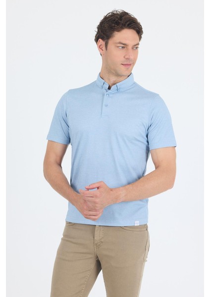 Açık Mavi Kısa Kol Düz Suprem Polo Yaka Cepsiz Pamuklu Casual Slim Fit Tişört 1011250160_603 modelleri