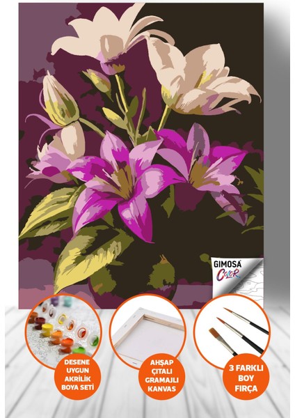 Color Gecenin Asaleti – Zambak Buketi Sayılarla Boyama Seti - Yetişkin Boyama, Kendin Yap Hobi Seti