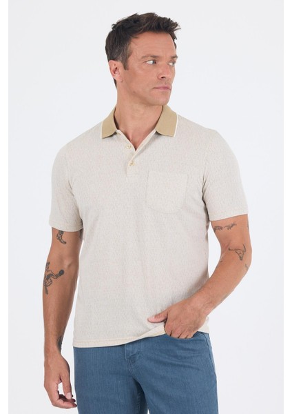 Bej Kısa Kol Polo Yaka Cepli Classic Standart Beden Tişört 1011250171