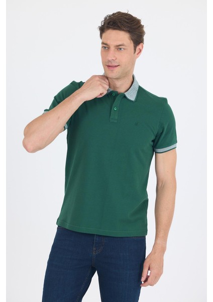 Koyu Yeşil Polo Yaka Kısa Kol Cepsiz Slim Fit :%100 Pamuk Tişört 1011250182