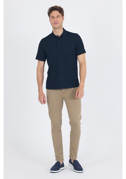 Koyu Lacivert Kısa Kol Polo Yaka Cepli Classic Standart Beden Tişört 1011250173 fiyatları