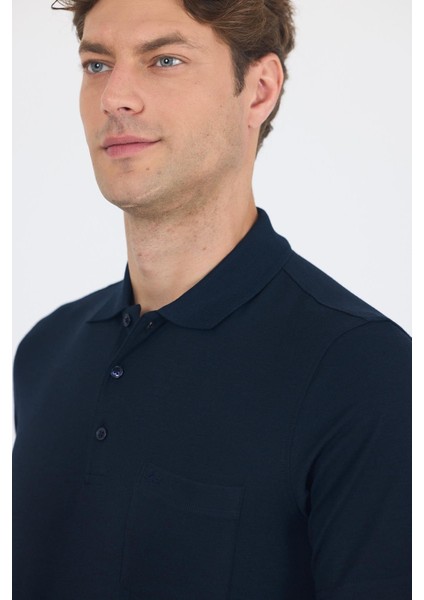 Koyu Lacivert Kısa Kol Polo Yaka Cepli Classic Standart Beden Tişört 1011250173 fırsatları
