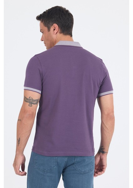 Mor Polo Yaka Kısa Kol Cepsiz Slim Fit :%100 Pamuk Tişört 1011250182 indirimleri