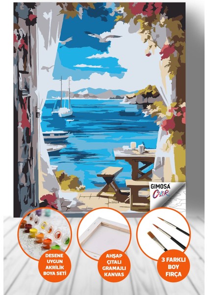 Color Deniz Manzaralı Pencere Sayılarla Boyama Seti - Yetişkin Boyama, 40X50, Kendin Yap Hobi Seti