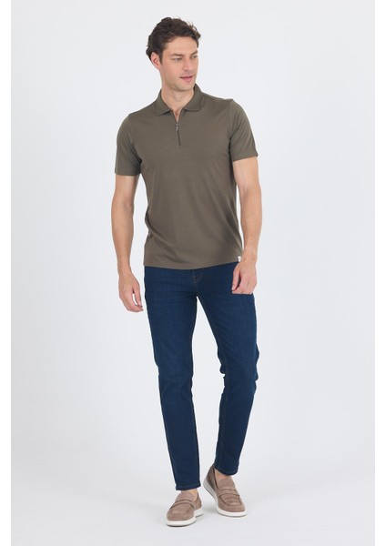 Koyu Haki Kısa Kol Düz Suprem Polo Yaka Cepsiz Esnek Casual Slim Fit Tişört 1011250161_720