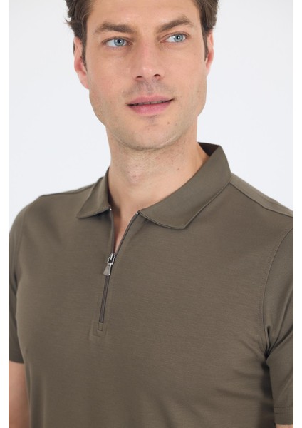 Koyu Haki Kısa Kol Düz Suprem Polo Yaka Cepsiz Esnek Casual Slim Fit Tişört 1011250161_720 fırsatları