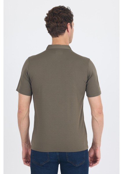 Koyu Haki Kısa Kol Düz Suprem Polo Yaka Cepsiz Esnek Casual Slim Fit Tişört 1011250161_720 indirimleri