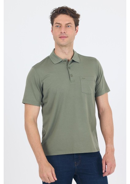 Açık Yeşil Kısa Kol Polo Yaka Cepli Classic Standart Beden Tişört 1011250173