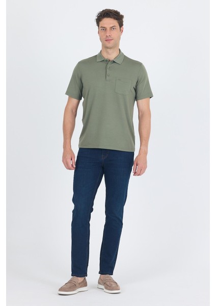 Açık Yeşil Kısa Kol Polo Yaka Cepli Classic Standart Beden Tişört 1011250173