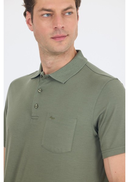Açık Yeşil Kısa Kol Polo Yaka Cepli Classic Standart Beden Tişört 1011250173