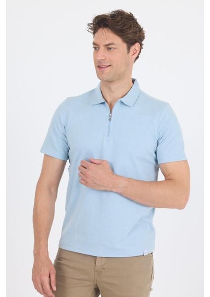 Koyu Mavi Kısa Kol Düz Suprem Polo Yaka Cepsiz Pamuklu Casual Slim Fit Tişört 1011250164_300