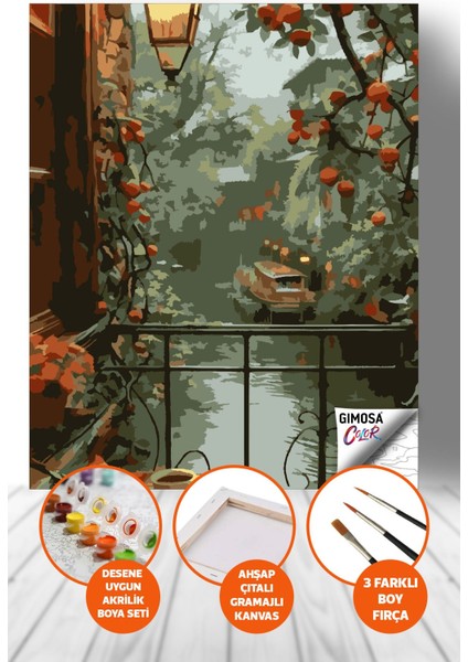 Color Kanallı Şehirde Gün Batımı Sayılarla Boyama Seti, Yetişkin Boyama, 40X50, Kendin Yap Hobi Seti