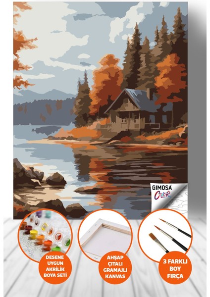 Color Göl Kenarında Sonbahar Sayılarla Boyama Seti - Yetişkin Boyama, 40X50, Kendin Yap Hobi Seti