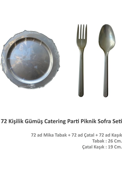 Gümüş Mika Sorfa Sunum Piknik Seti - Sert Mika Plastik - 72 Kişilik Tabak Çatal Kaşık Takımı fiyatları