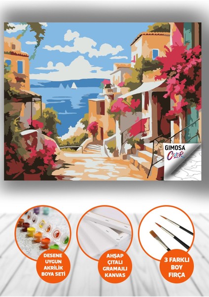 Color Akdeniz Sokakları Sayılarla Boyama Seti - Yetişkin BOYAMA,40X50 Yatay, Kendin Yap Hobi Seti