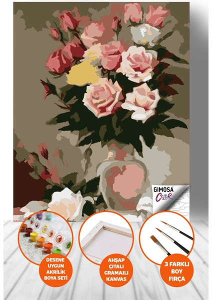 Color Gül Bahçesi Sayılarla Boyama Seti - Yetişkin Boyama, 40X50 Tuval Seti, Kendin Yap Hobi Seti